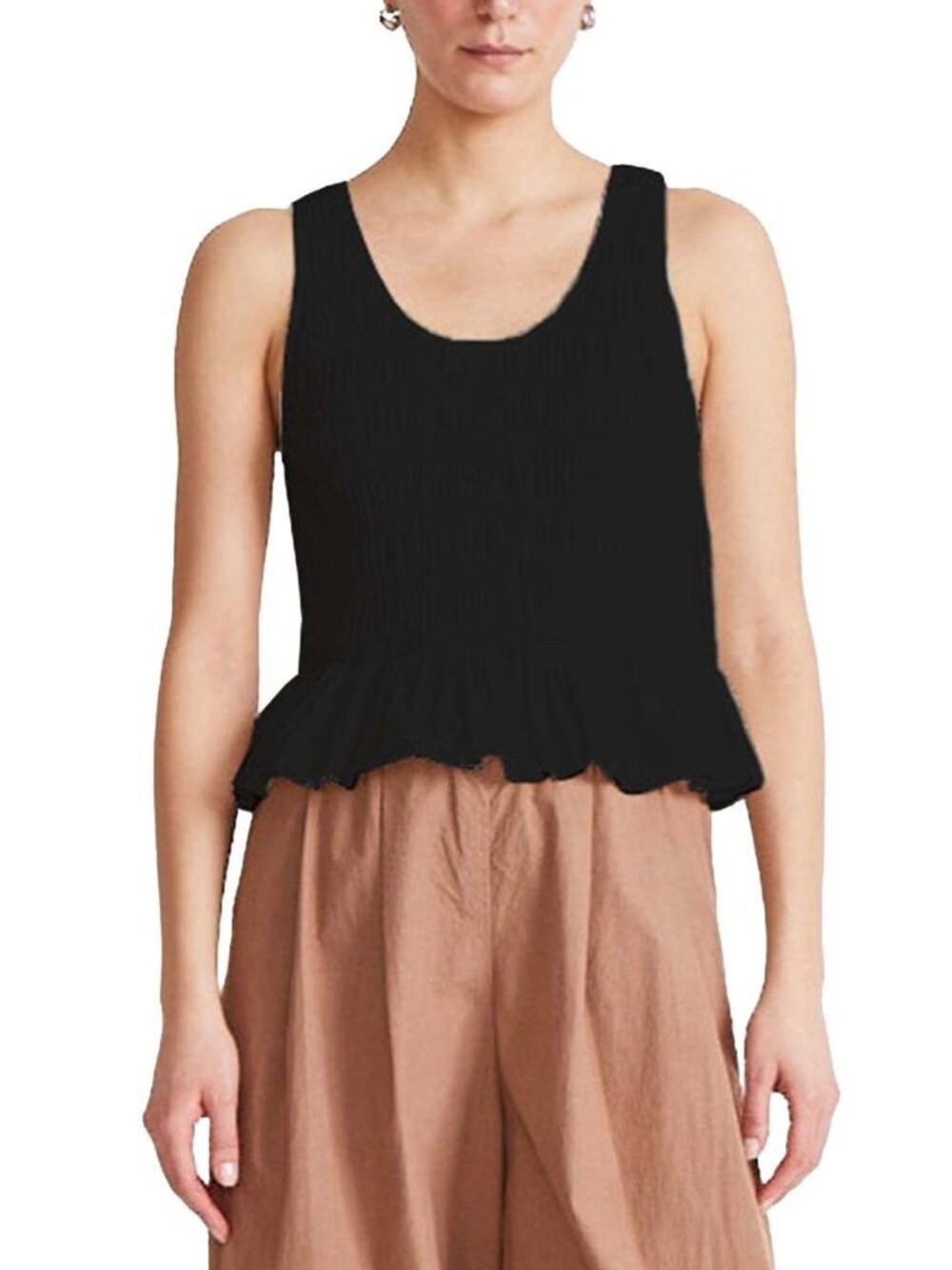 Apiece Apart Smocked Ruffle Tank in Black XLarge New Womens Sleeveless top